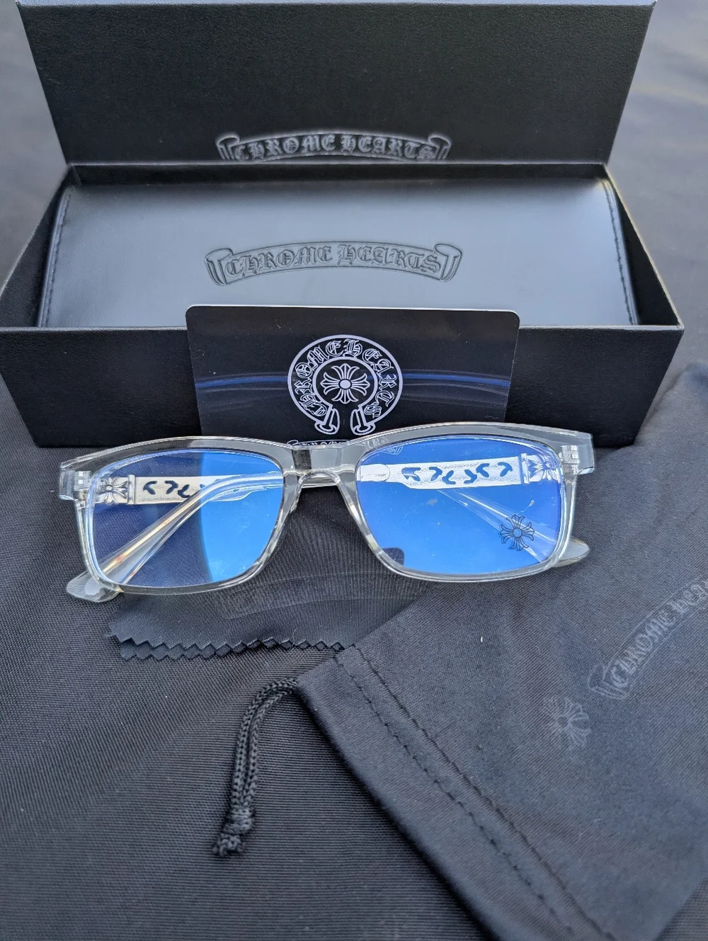 Chrome Hearts Clear Frame Sunglasses with Blue Lenses - Picture 1 of 1